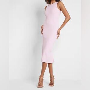 Express | BODY CONTOUR RIBBED HIGH NECK MIDI DRESS